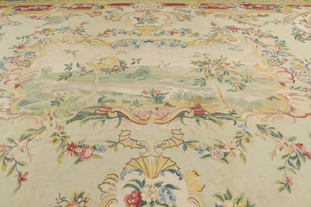 Antique Aubusson Floral Rug