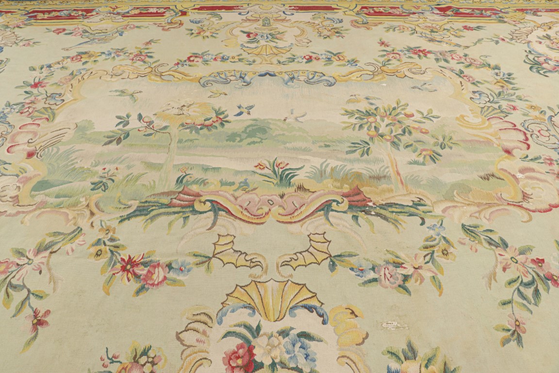 Antique Aubusson Floral Rug
