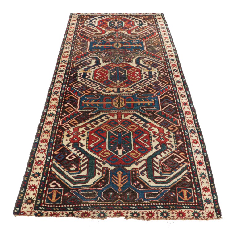 Antique Kazak Medallion Runner Rug
