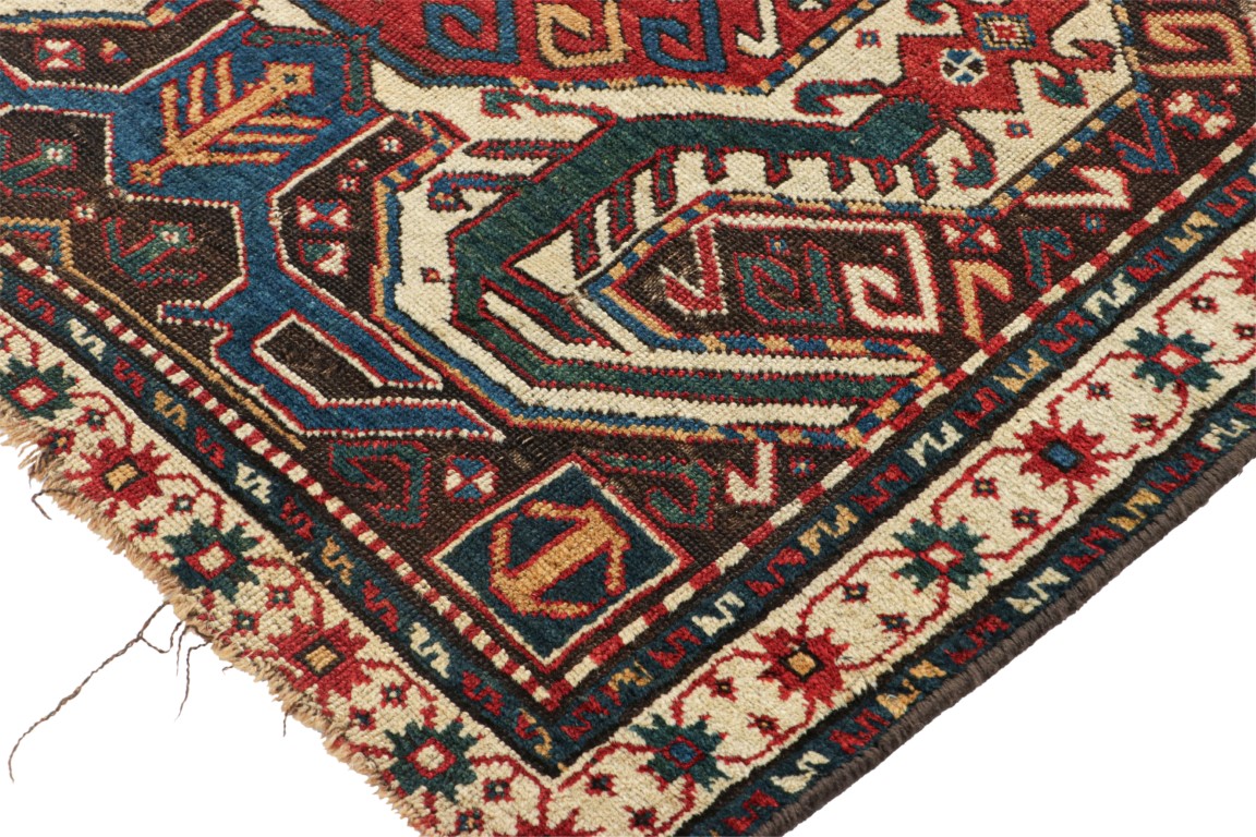 Antique Kazak Medallion Runner Rug