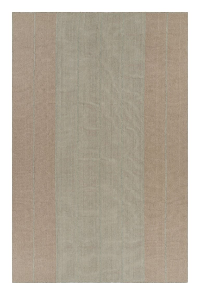 Rug & Kilim’s Oversized Modern Kilim with Textural Beige and Mint Green Stripes