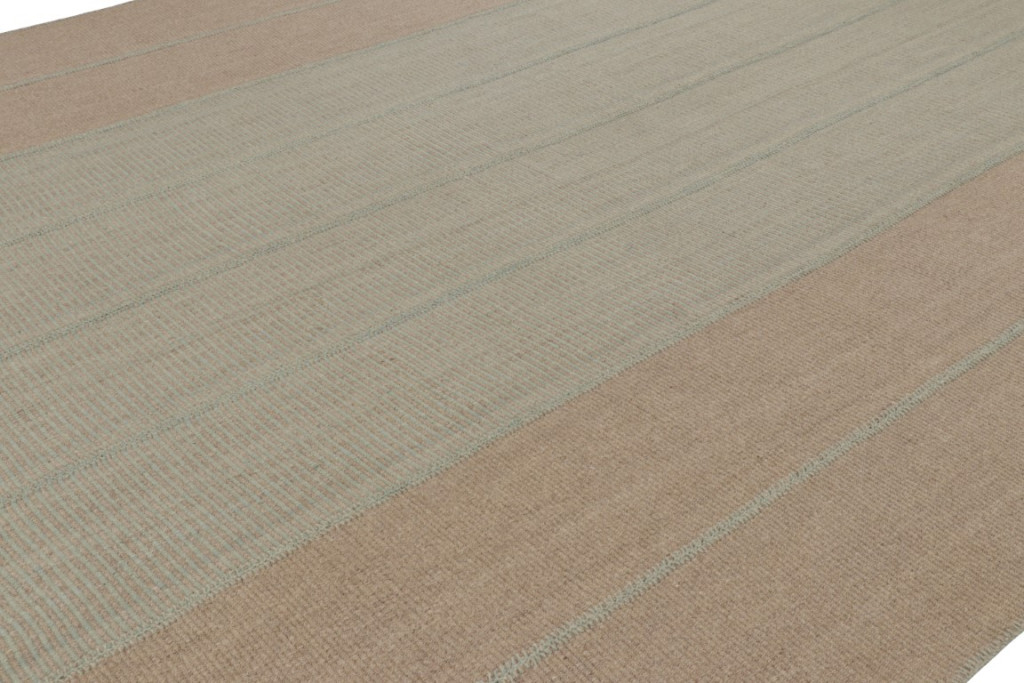 Rug & Kilim’s Oversized Modern Kilim with Textural Beige and Mint Green Stripes