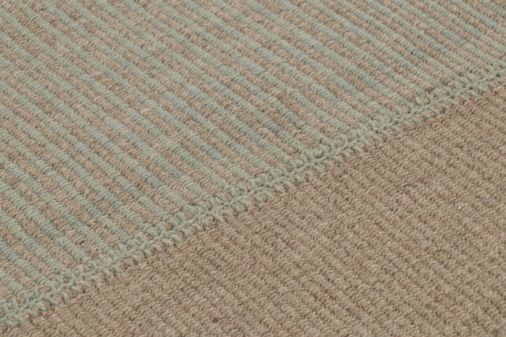 Rug & Kilim’s Oversized Modern Kilim with Textural Beige and Mint Green Stripes