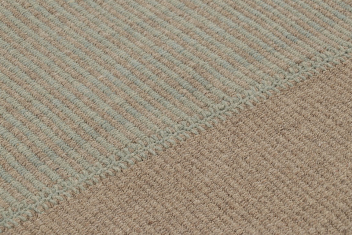 Rug & Kilim’s Oversized Modern Kilim with Textural Beige and Mint Green Stripes
