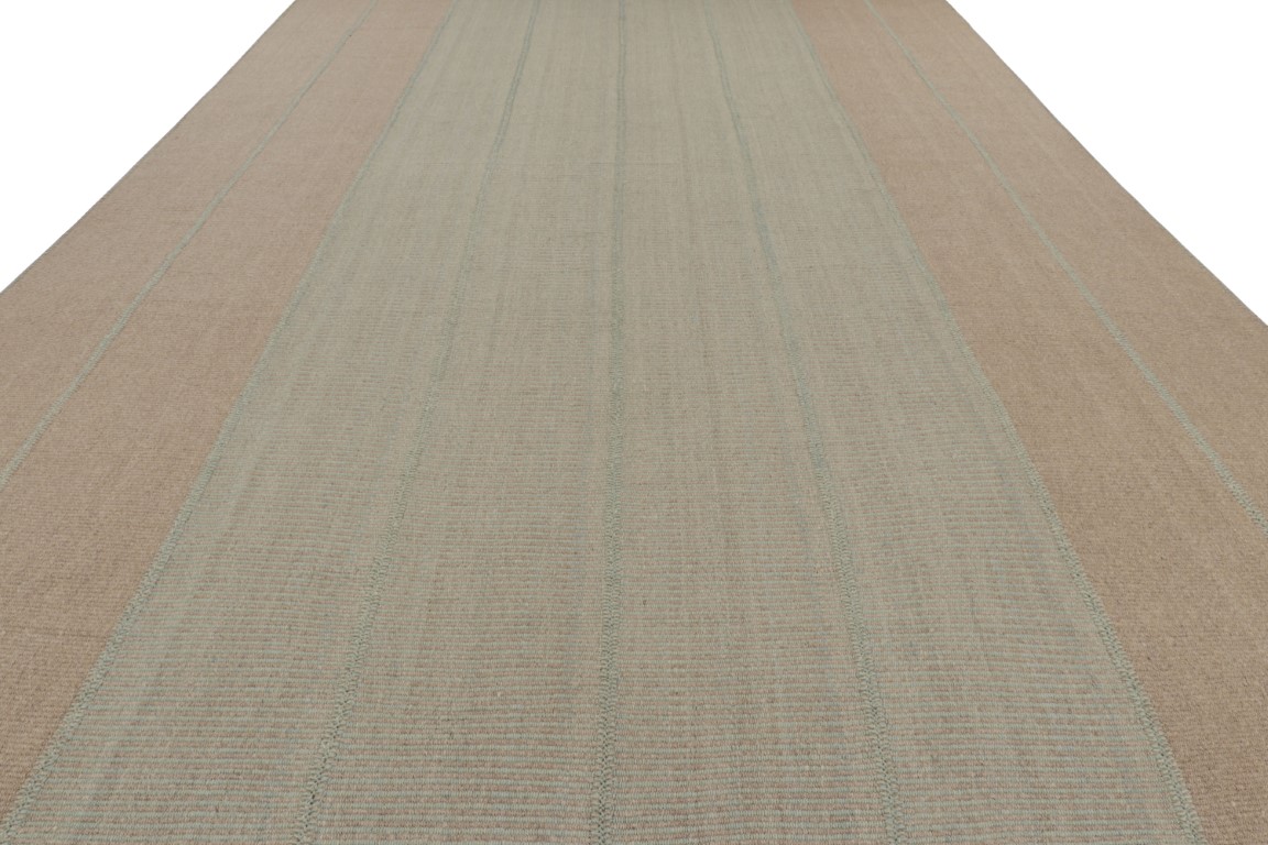 Rug & Kilim’s Oversized Modern Kilim with Textural Beige and Mint Green Stripes