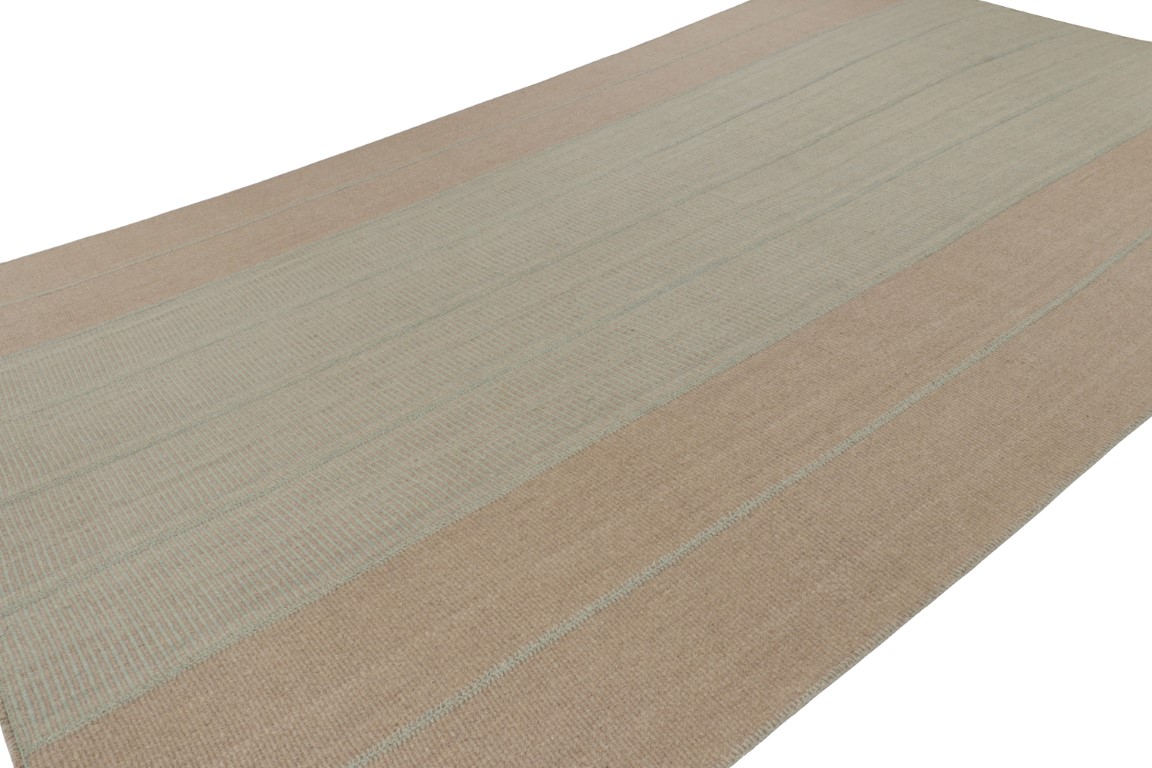 Rug & Kilim’s Oversized Modern Kilim with Textural Beige and Mint Green Stripes