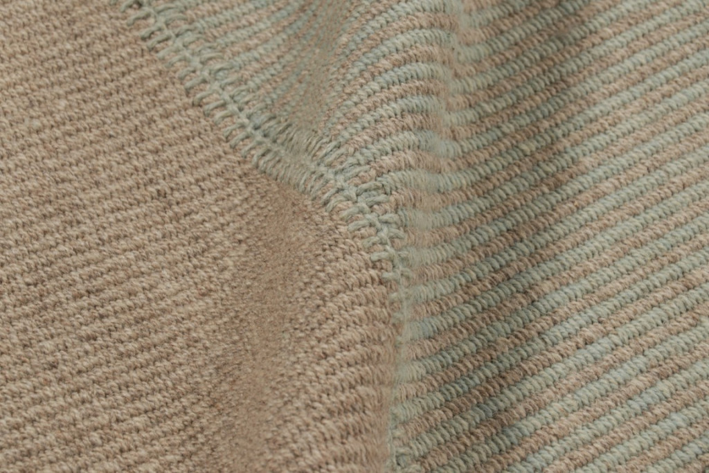Rug & Kilim’s Oversized Modern Kilim with Textural Beige and Mint Green Stripes