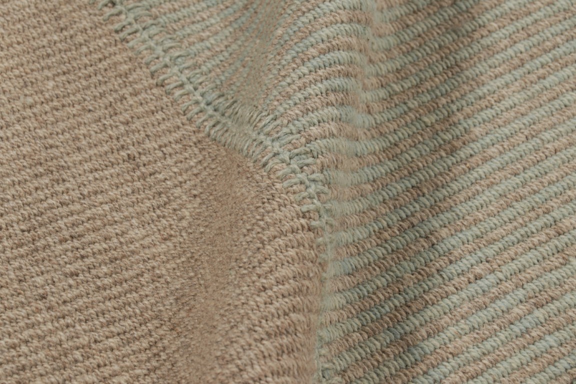 Rug & Kilim’s Oversized Modern Kilim with Textural Beige and Mint Green Stripes