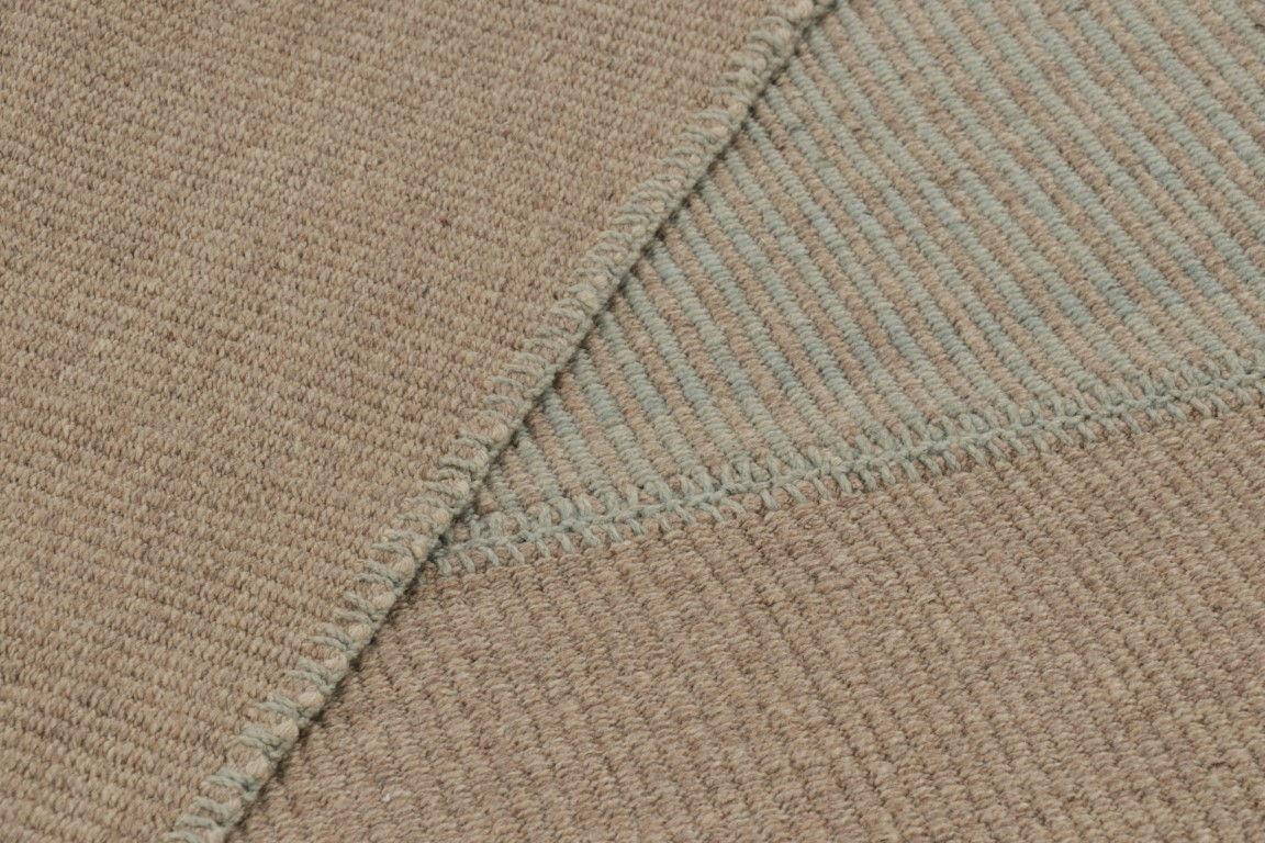 Rug & Kilim’s Oversized Modern Kilim with Textural Beige and Mint Green Stripes