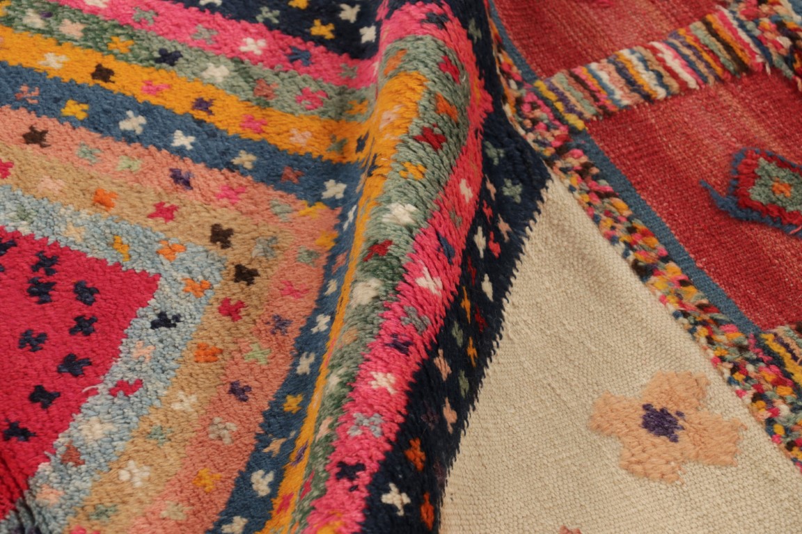 Vibrant Vintage Persian Gabbeh Rug, High-Low Pile