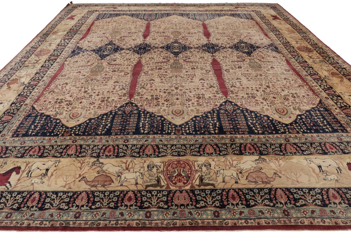 Oversized Antique Kerman Persian Floral Rug