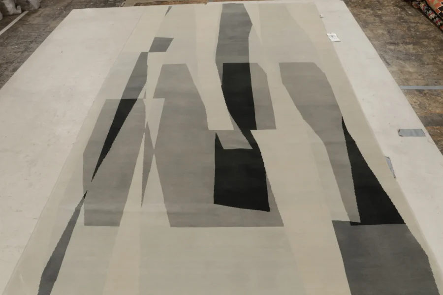 Hover image of Rug & Kilim’s Mid-Century Modern Runner with Gray Cubist Design in Natural Silk & Wool