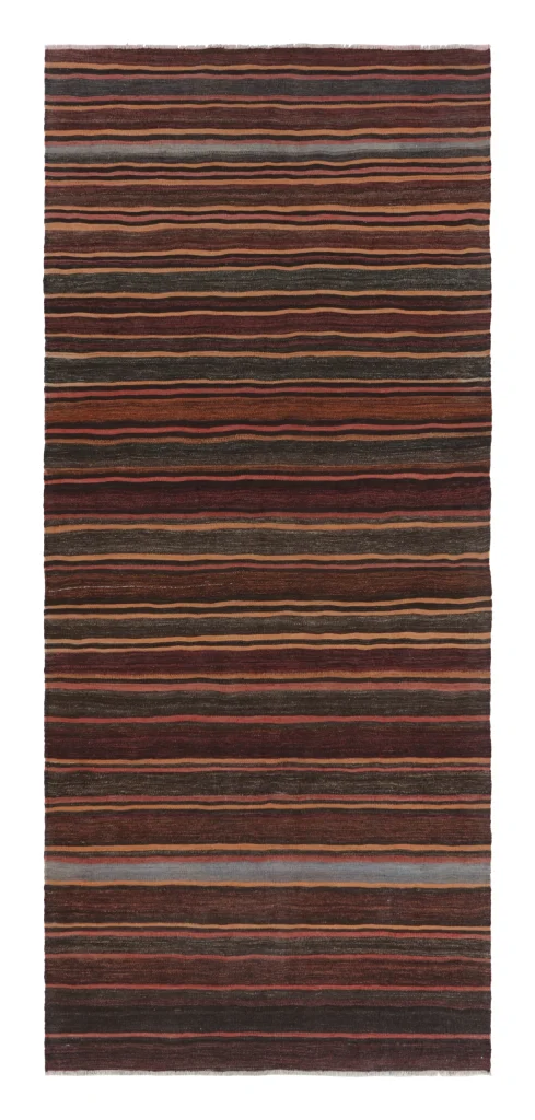 Vintage Shahsavan Persian Kilim Runner Rug, Red and Brown Stripes - Rug & Kilim