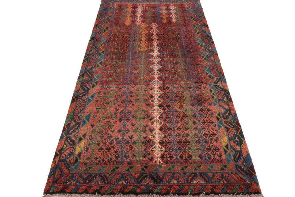 Vintage Qashqai Persian Geometric Runner Rug