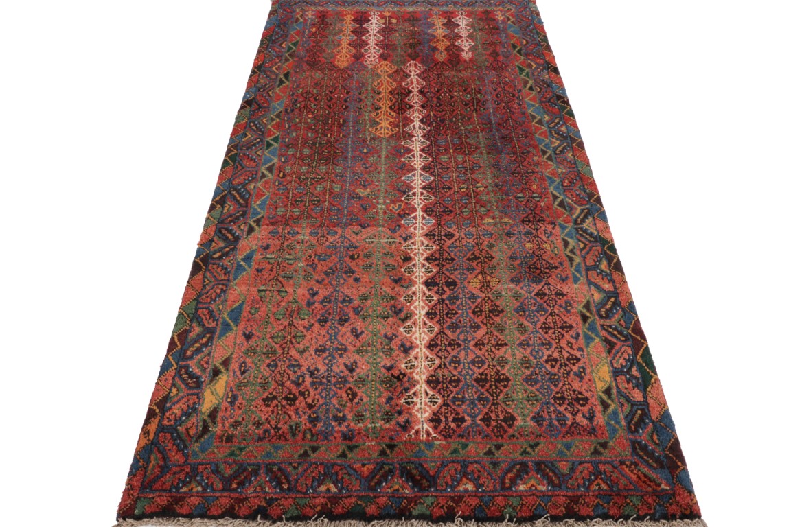Vintage Qashqai Persian Geometric Runner Rug
