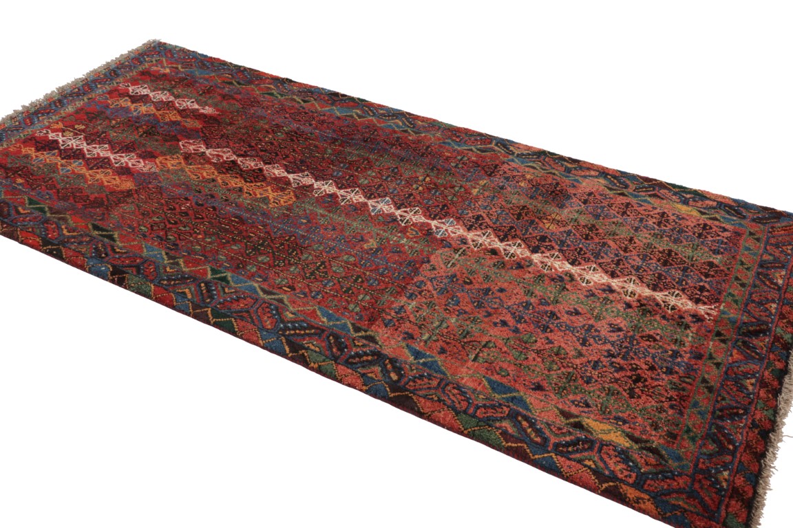 Vintage Qashqai Persian Geometric Runner Rug
