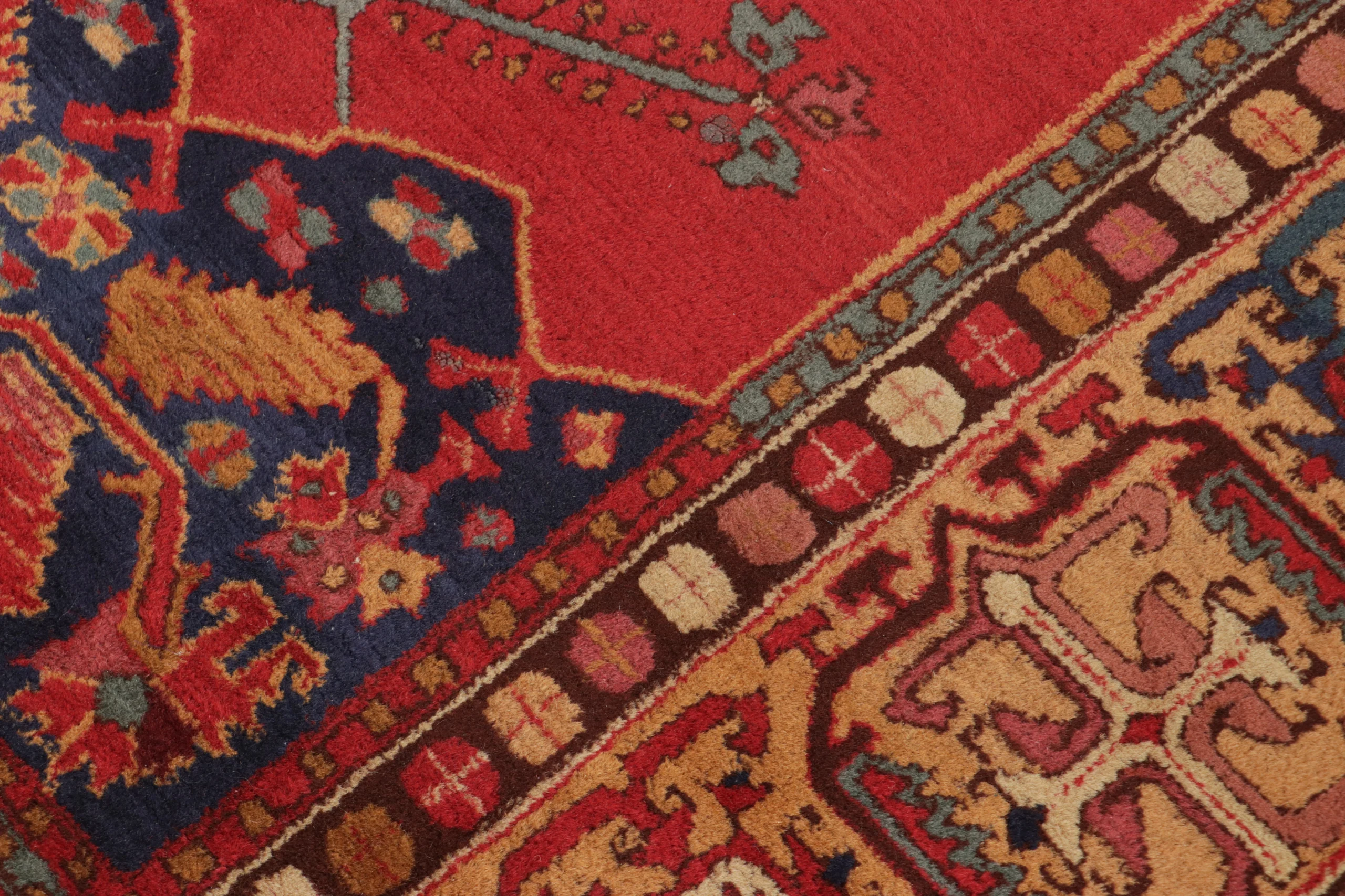 Antique Tetex Hooked Rug, Red Geometric