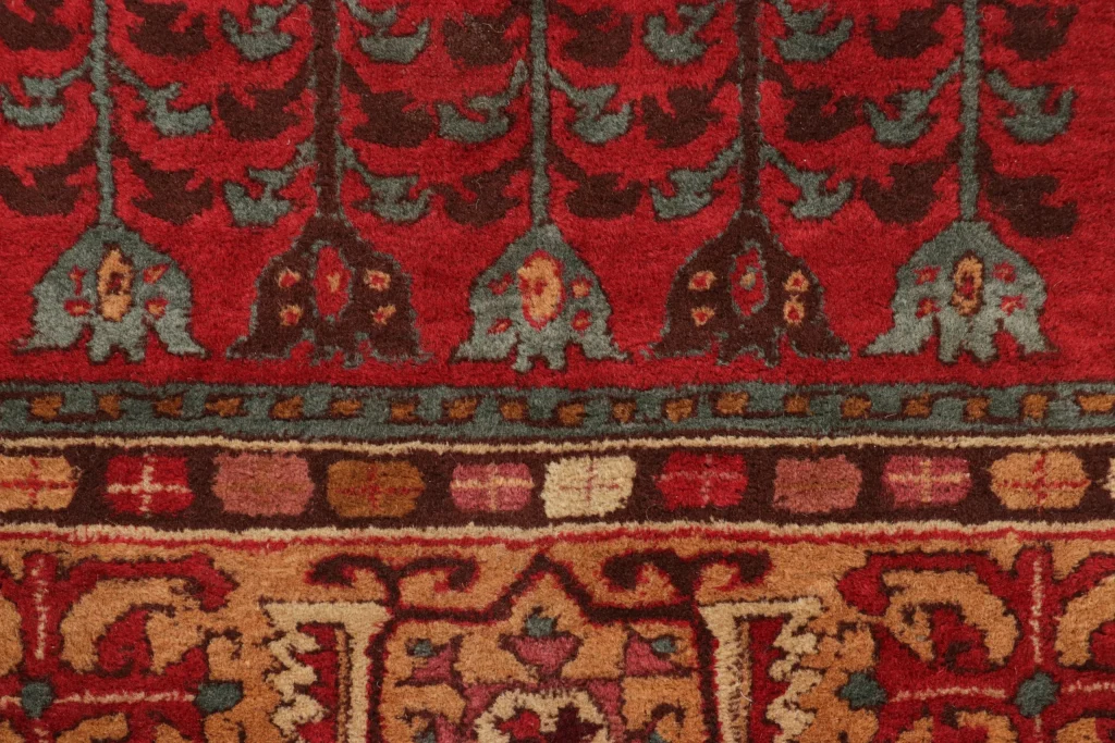 Antique Tetex Hooked Rug, Red Geometric