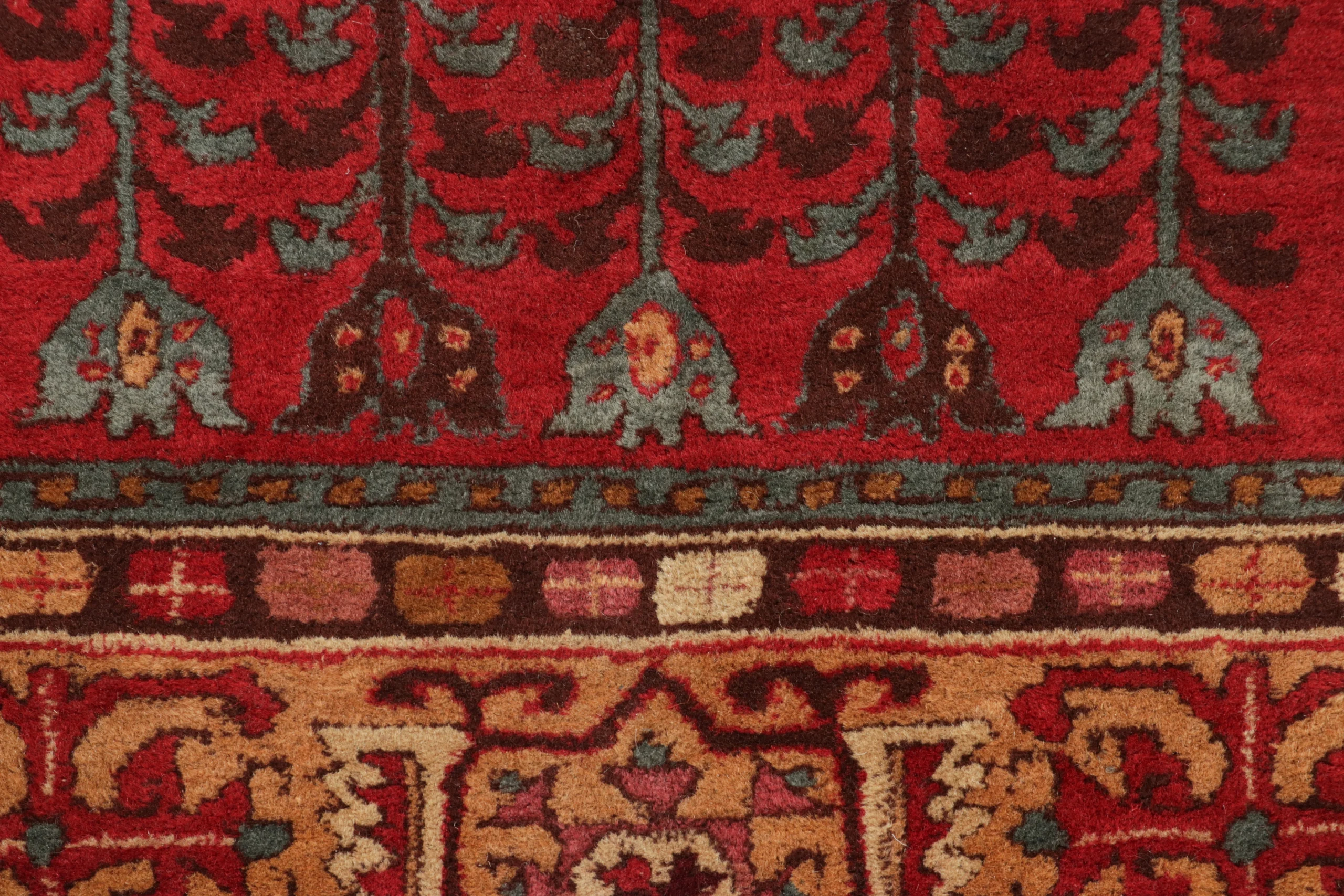 Antique Tetex Hooked Rug, Red Geometric