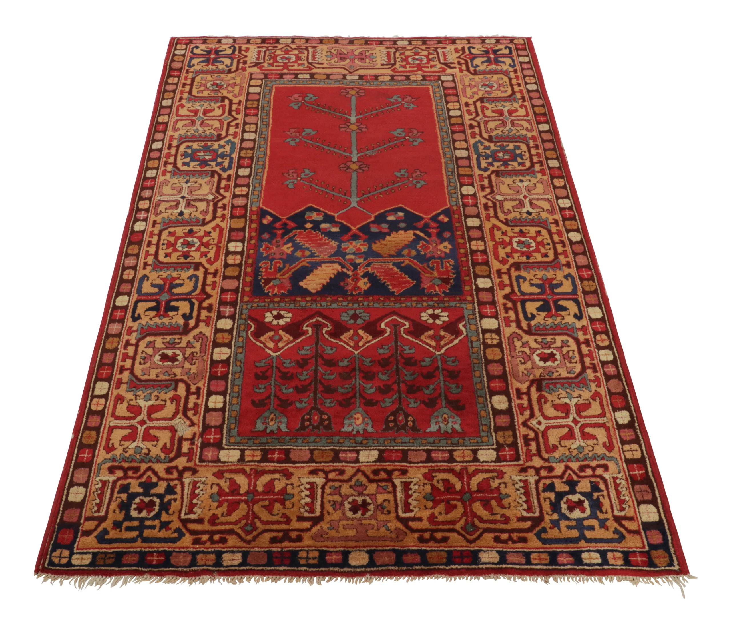 Antique Tetex Hooked Rug, Red Geometric