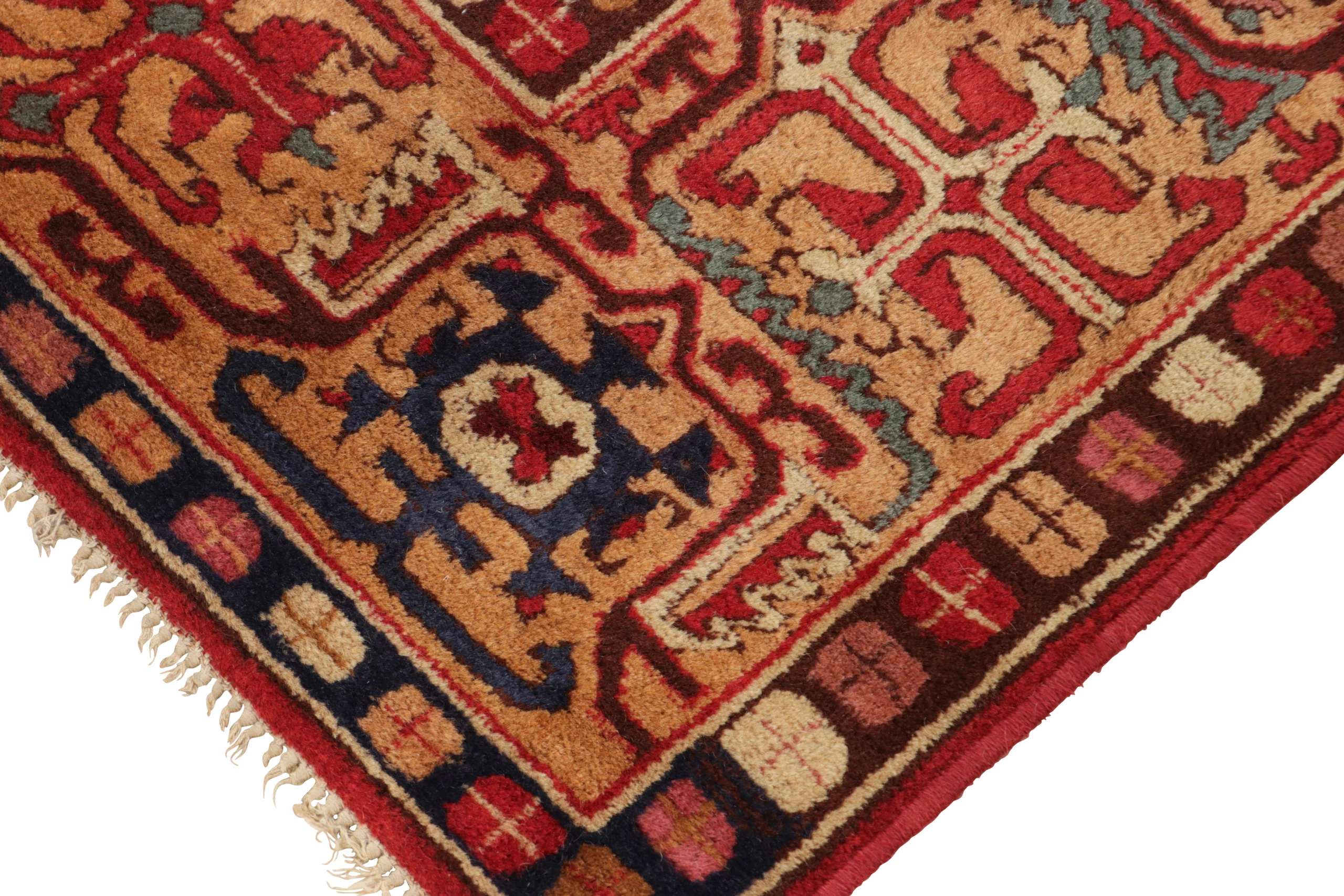 Antique Tetex Hooked Rug, Red Geometric