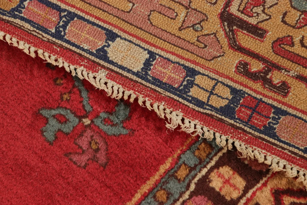 Antique Tetex Hooked Rug, Red Geometric