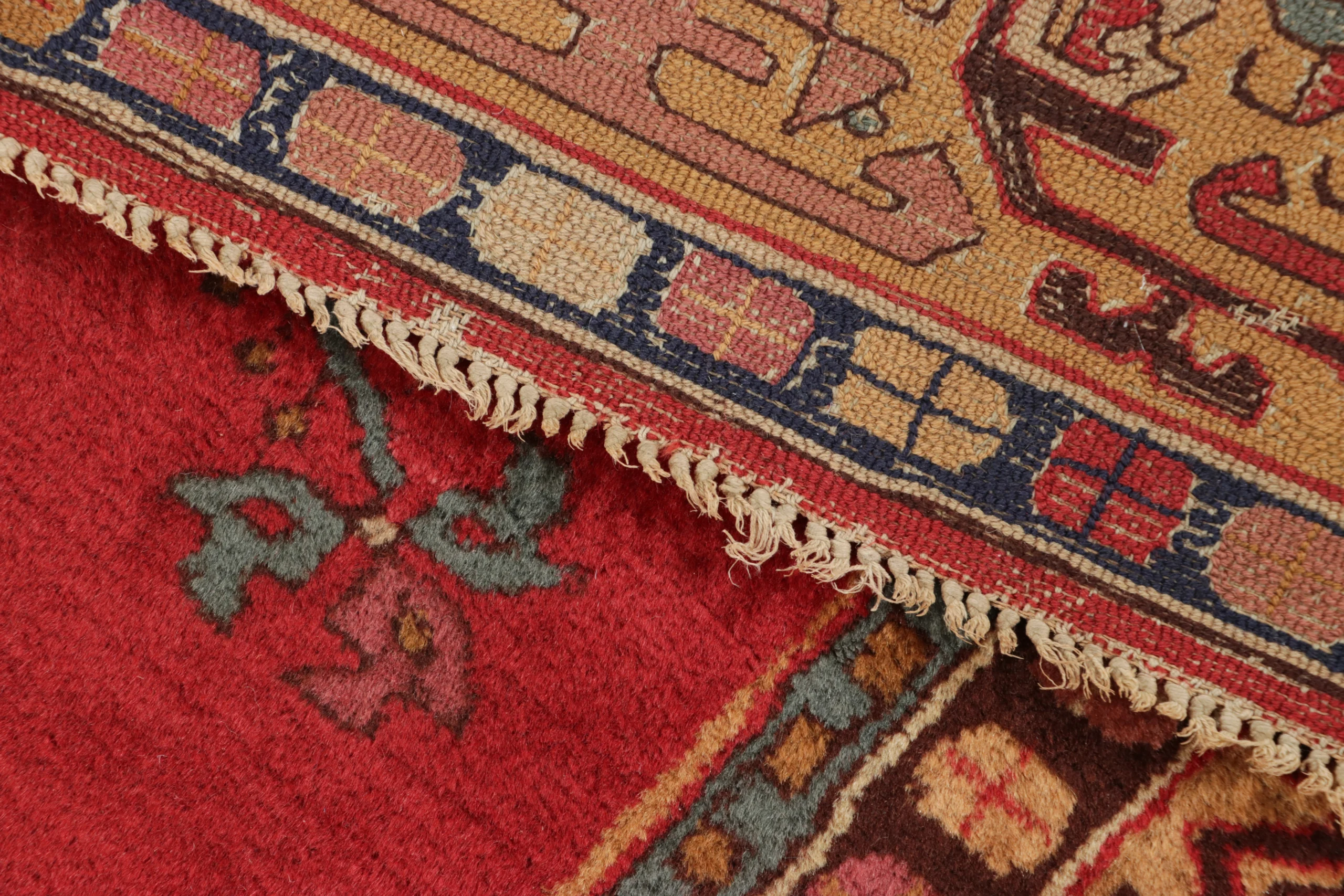 Antique Tetex Hooked Rug, Red Geometric