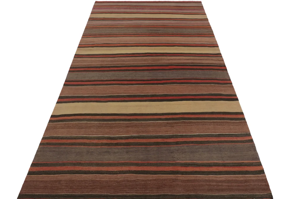 Vintage Shahsavan Striped Geometric Persian Kilim