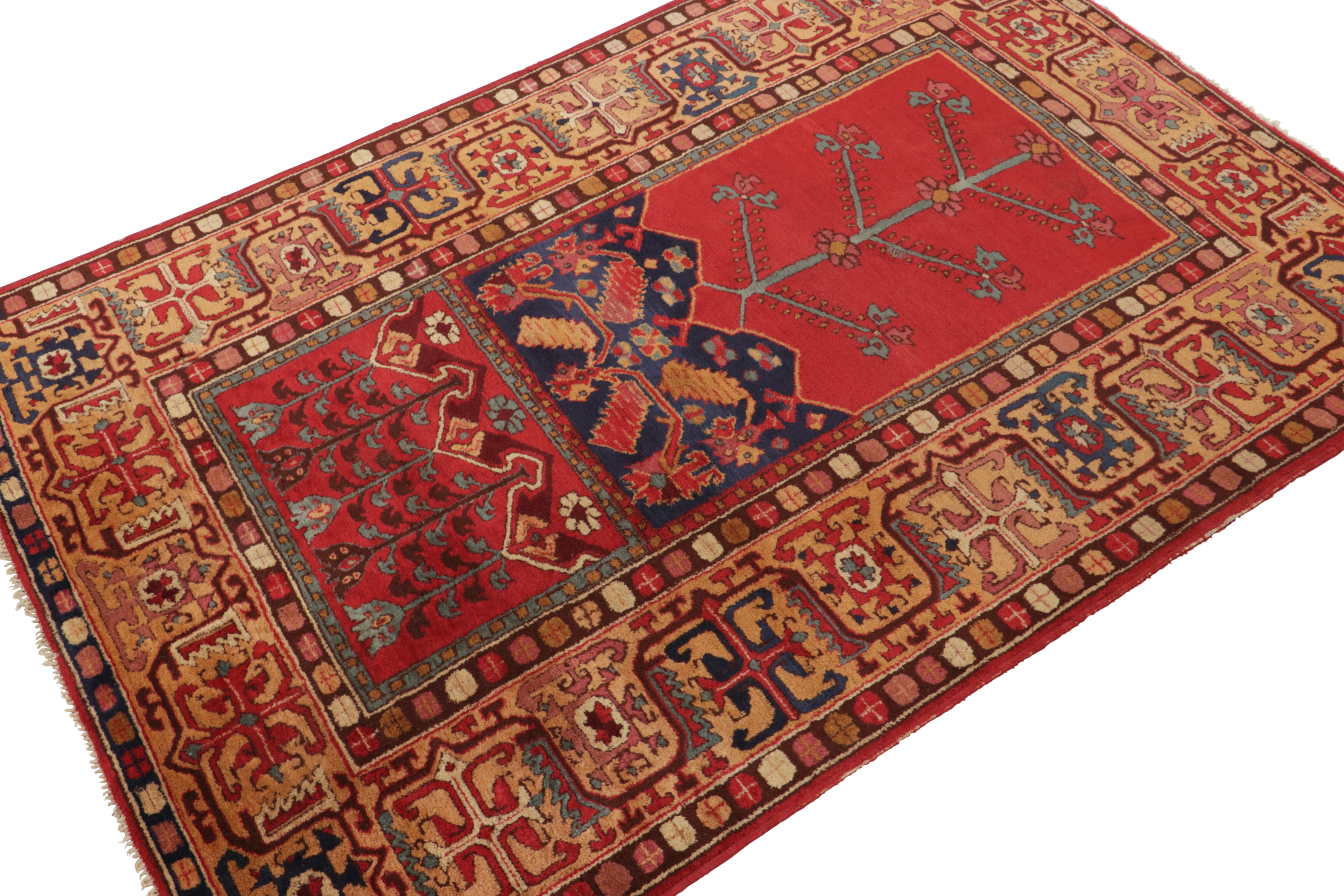Antique Tetex Hooked Rug, Red Geometric