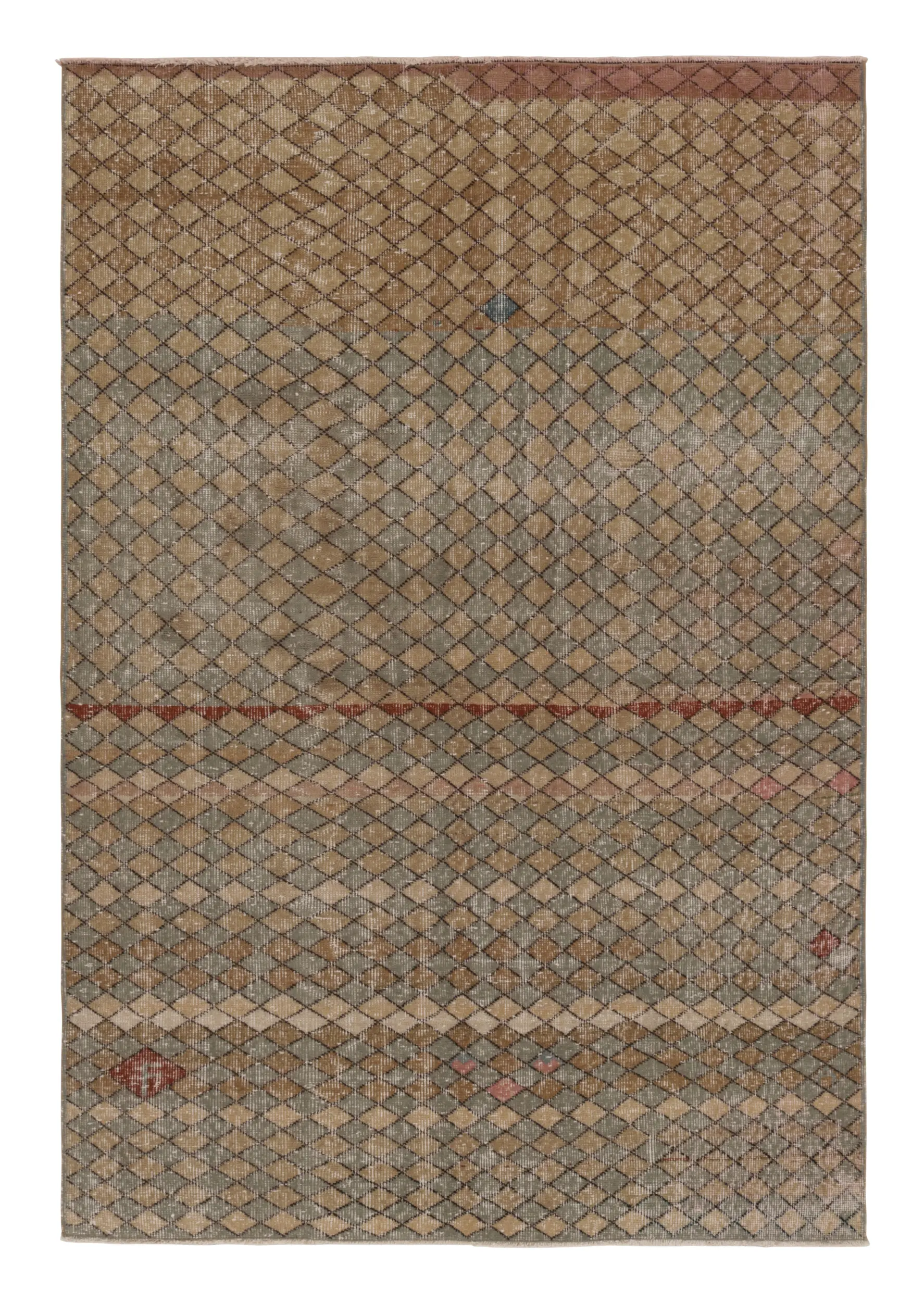 Vintage Turkish Distressed Geometric Rug