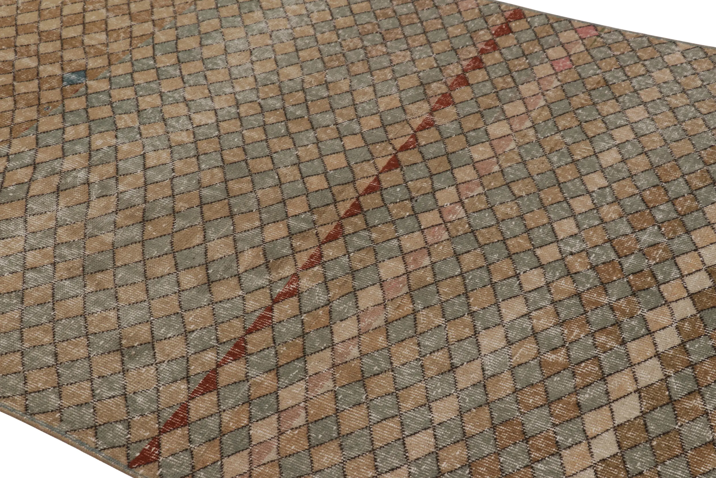 Vintage Turkish Distressed Geometric Rug