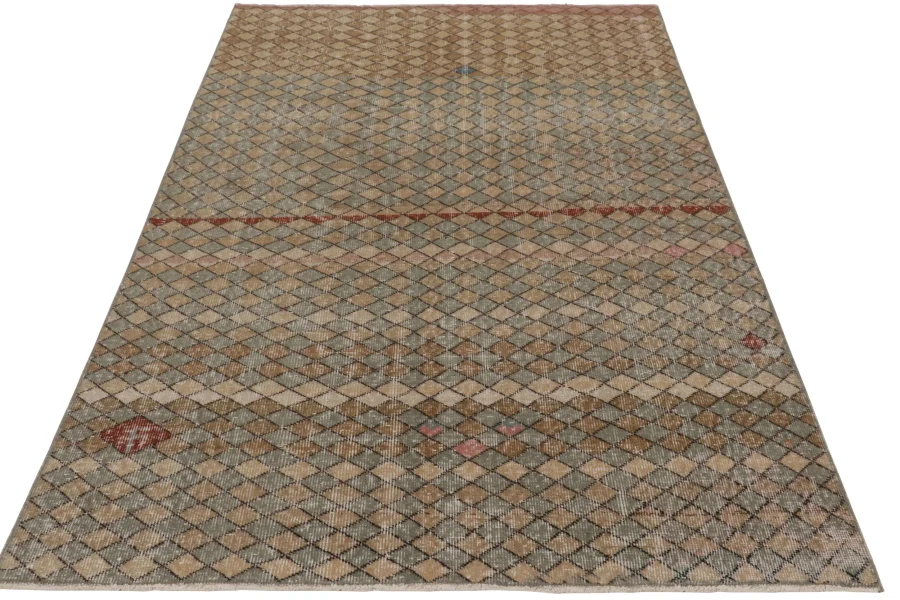 Vintage Turkish Distressed Geometric Rug