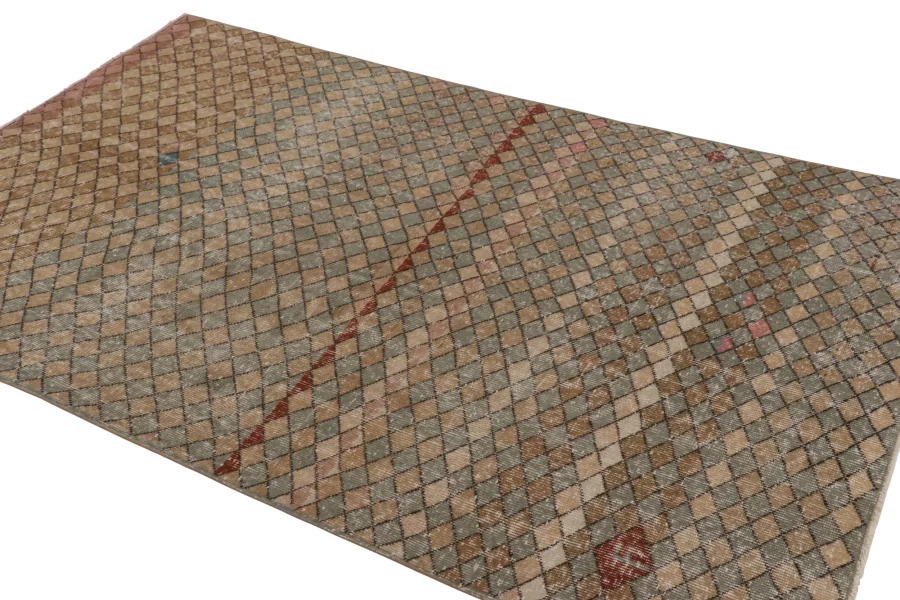 Vintage Turkish Distressed Geometric Rug
