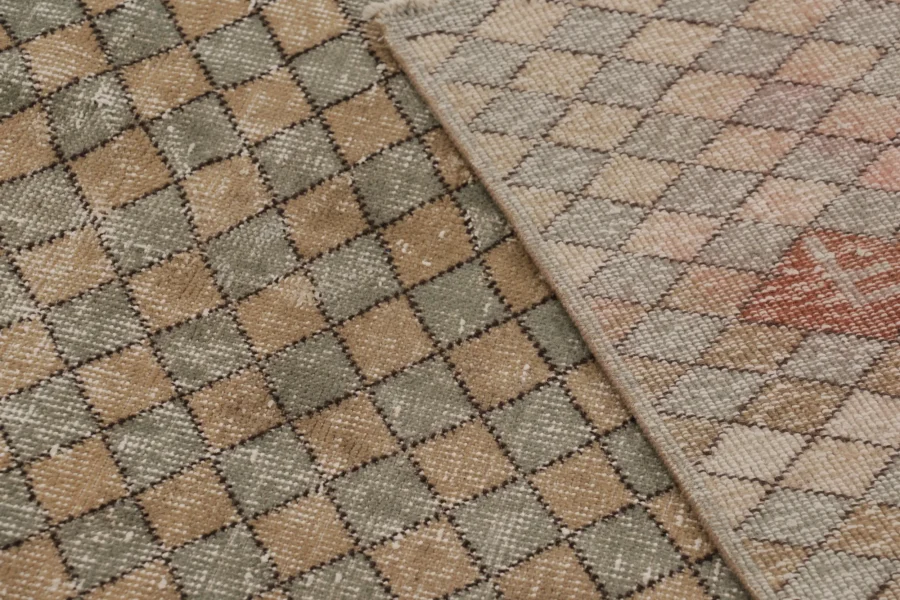 Vintage Turkish Distressed Geometric Rug