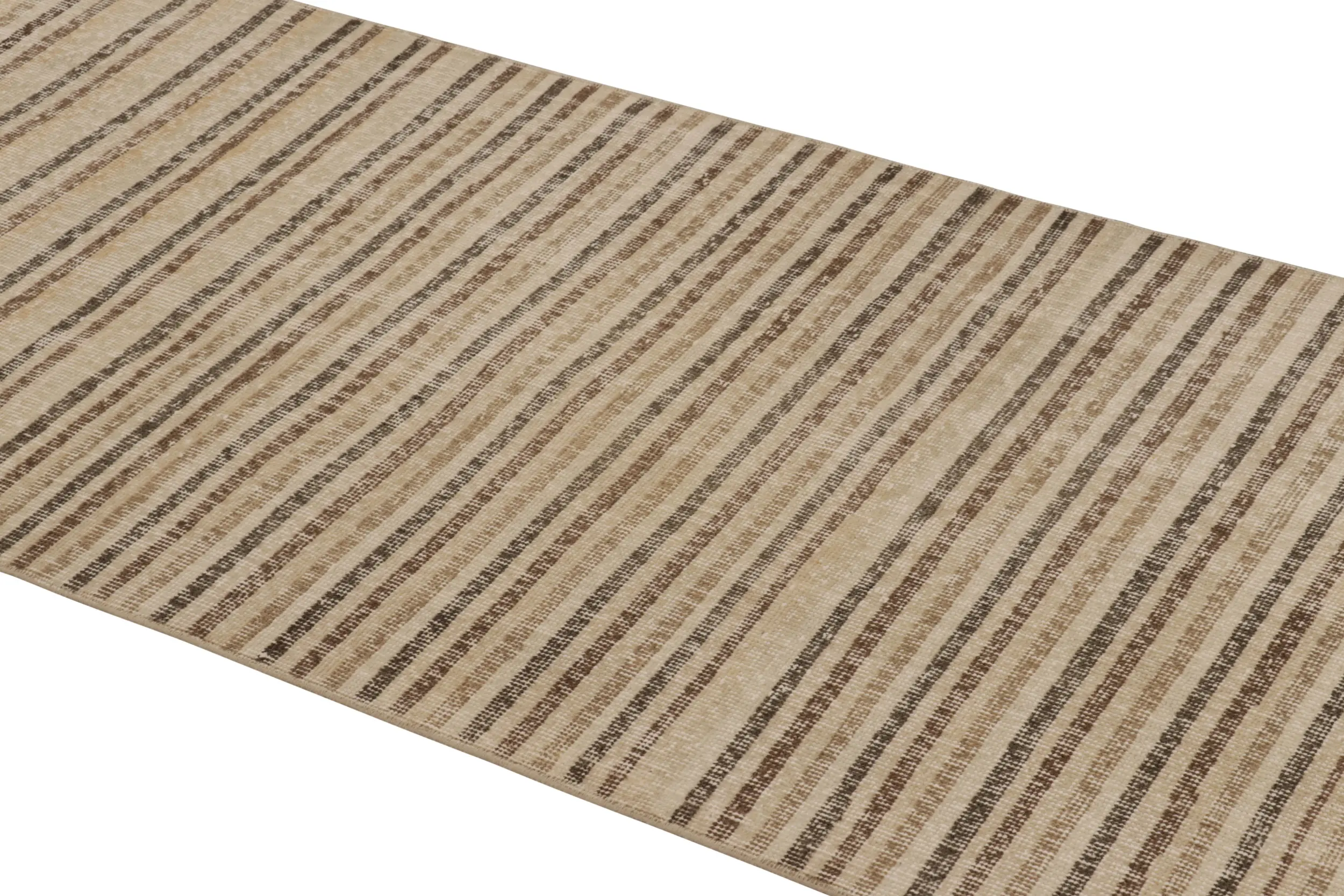 Vintage Turkish Distressed Geometric Striped Rug