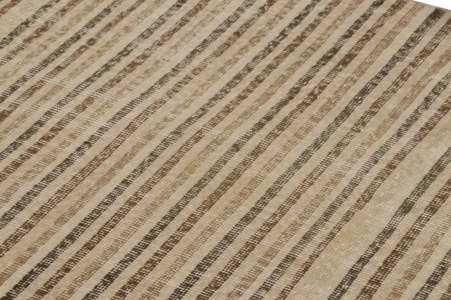 Vintage Turkish Distressed Geometric Striped Rug