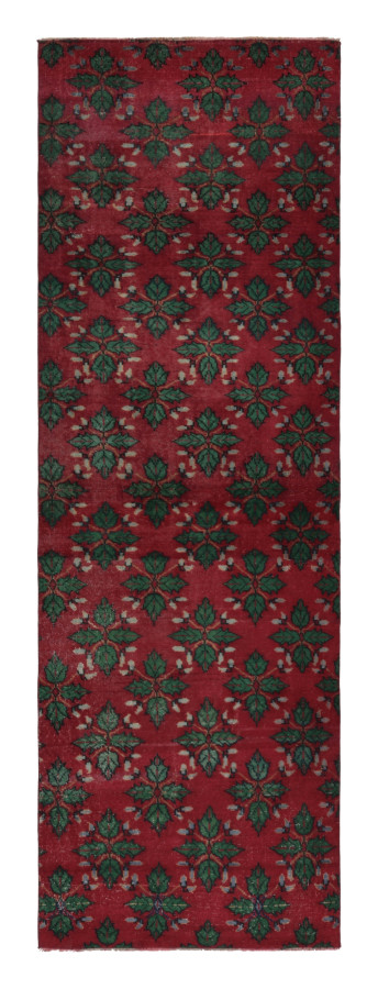 Vintage Turkish Runner, Red and Green with All-Over Floral Patterns – Rug & Kilim