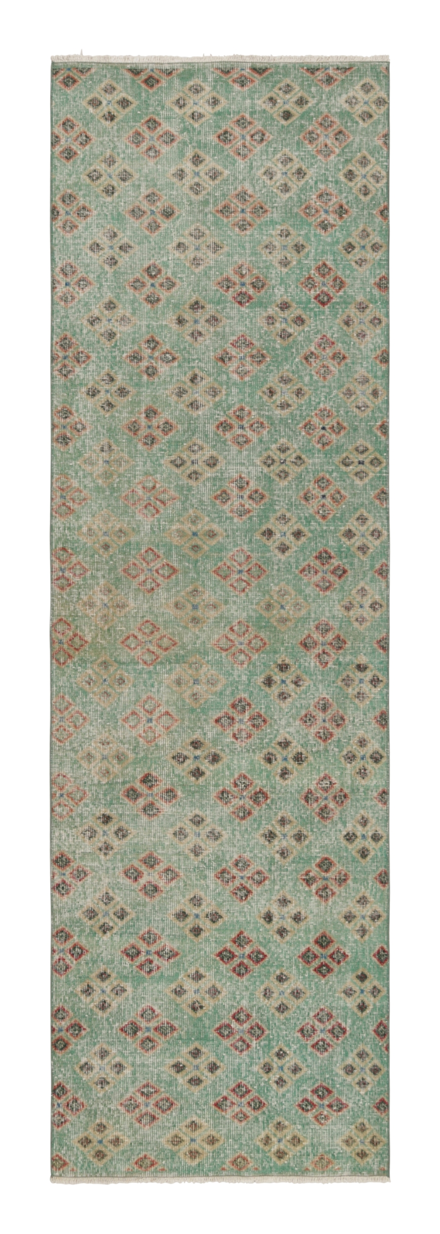 Vintage Turkish Distressed Geometric Rug