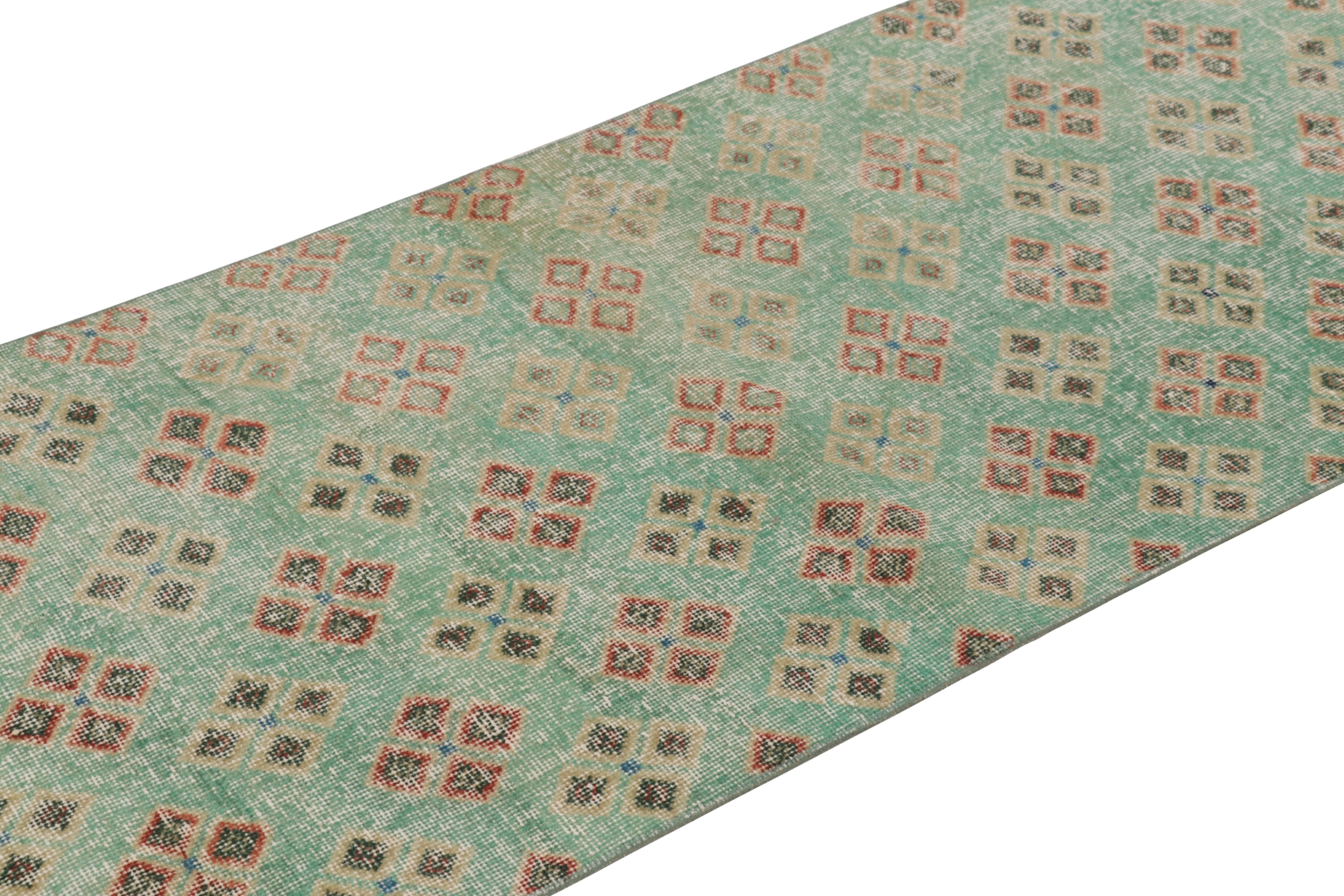 Vintage Turkish Distressed Geometric Rug