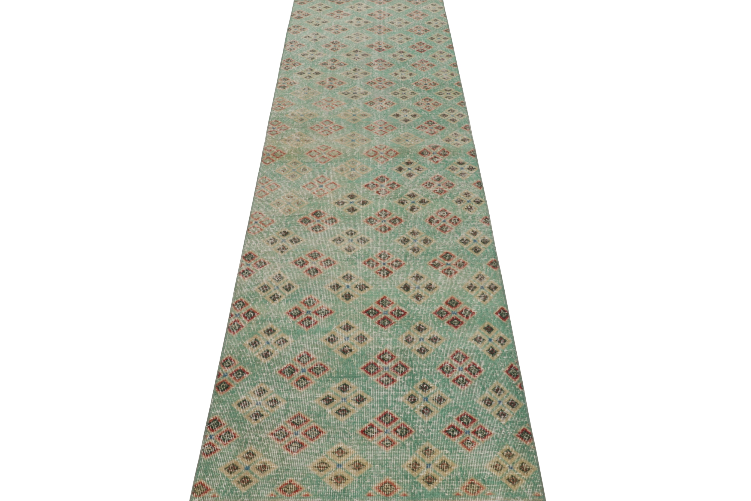 Vintage Turkish Distressed Geometric Rug