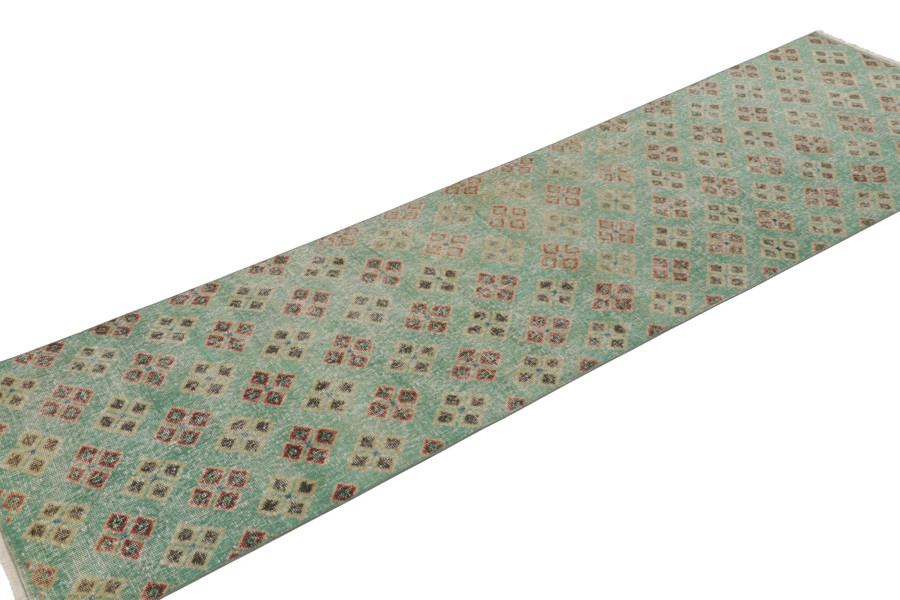 Vintage Turkish Distressed Geometric Rug