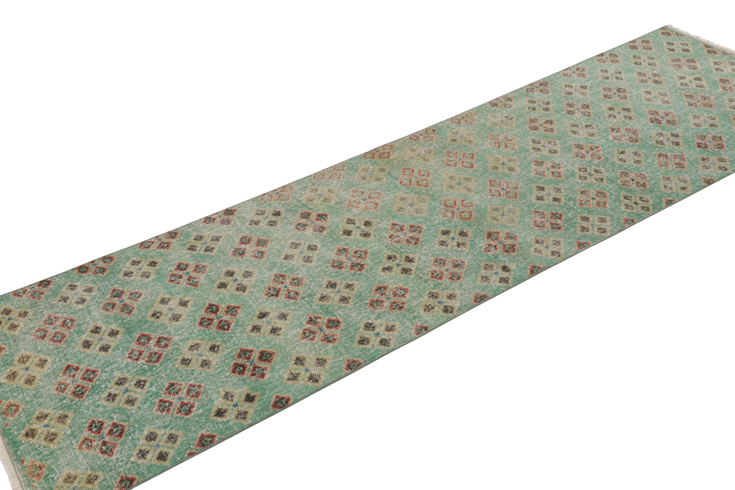 Vintage Turkish Distressed Geometric Rug