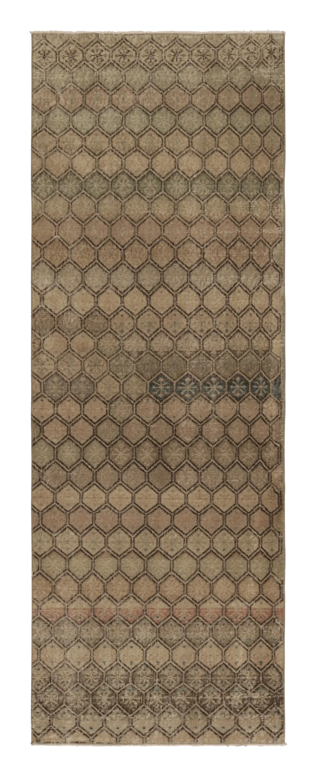Vintage Turkish Distressed Geometric Rug
