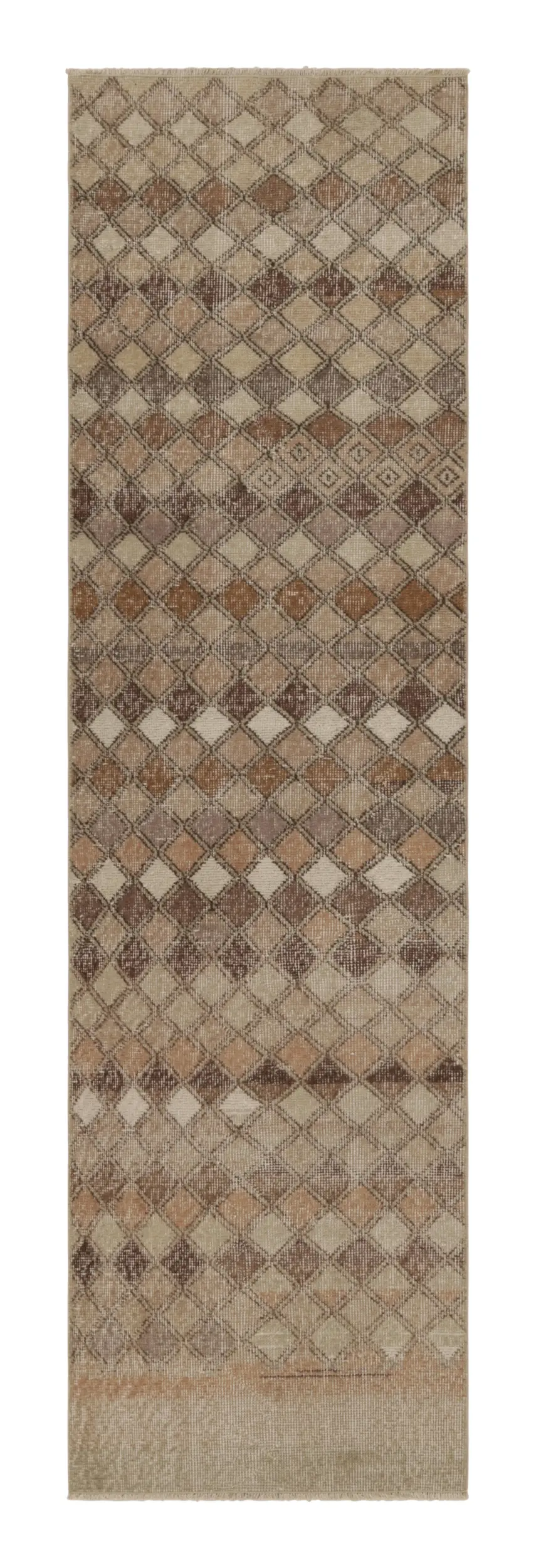 Vintage Turkish Distressed Geometric Rug