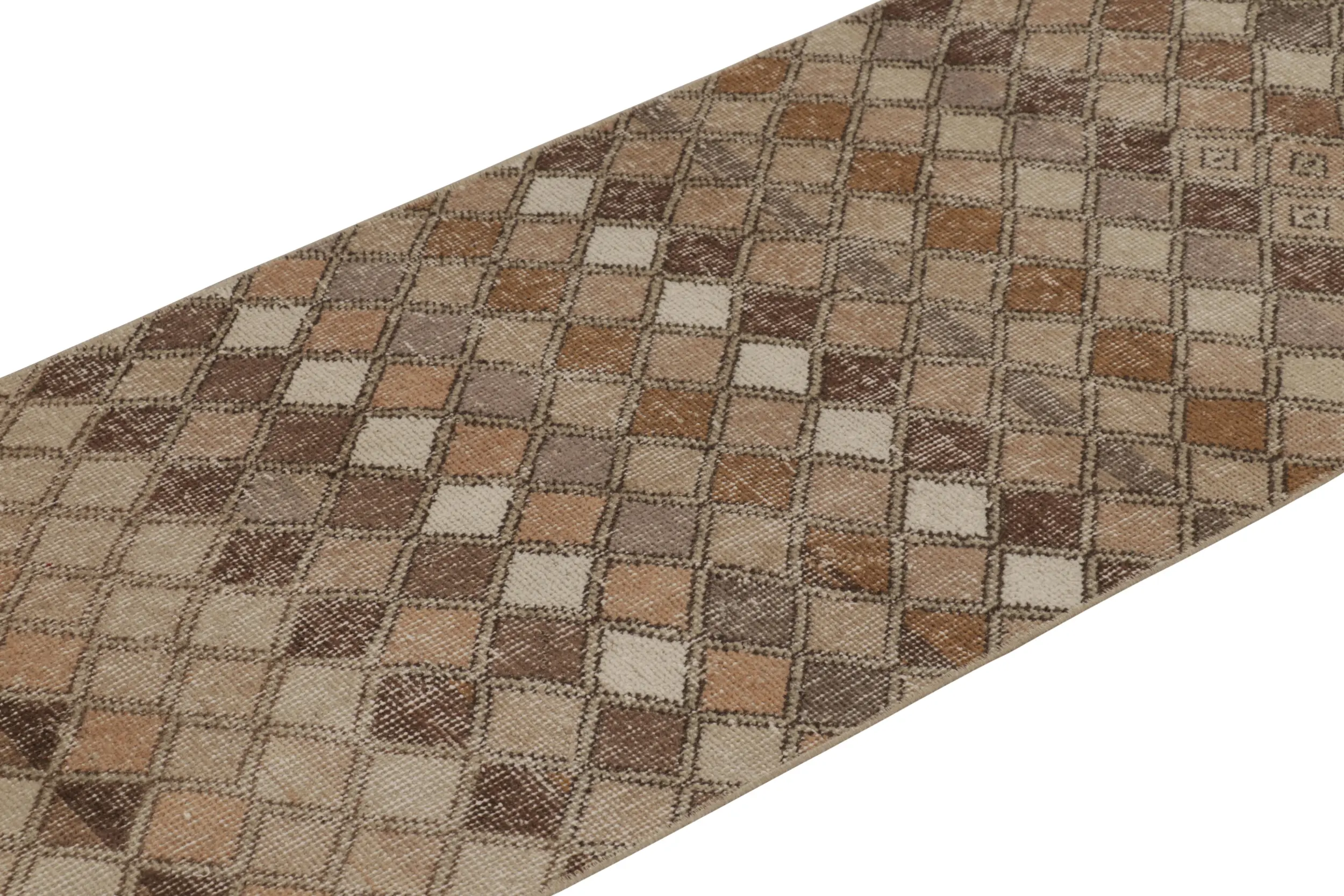 Vintage Turkish Distressed Geometric Rug