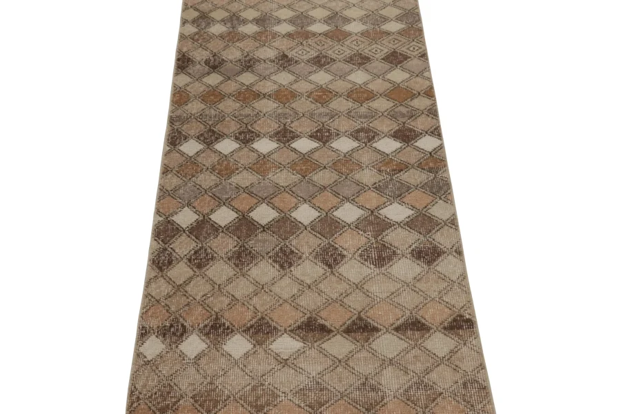 Vintage Turkish Distressed Geometric Rug