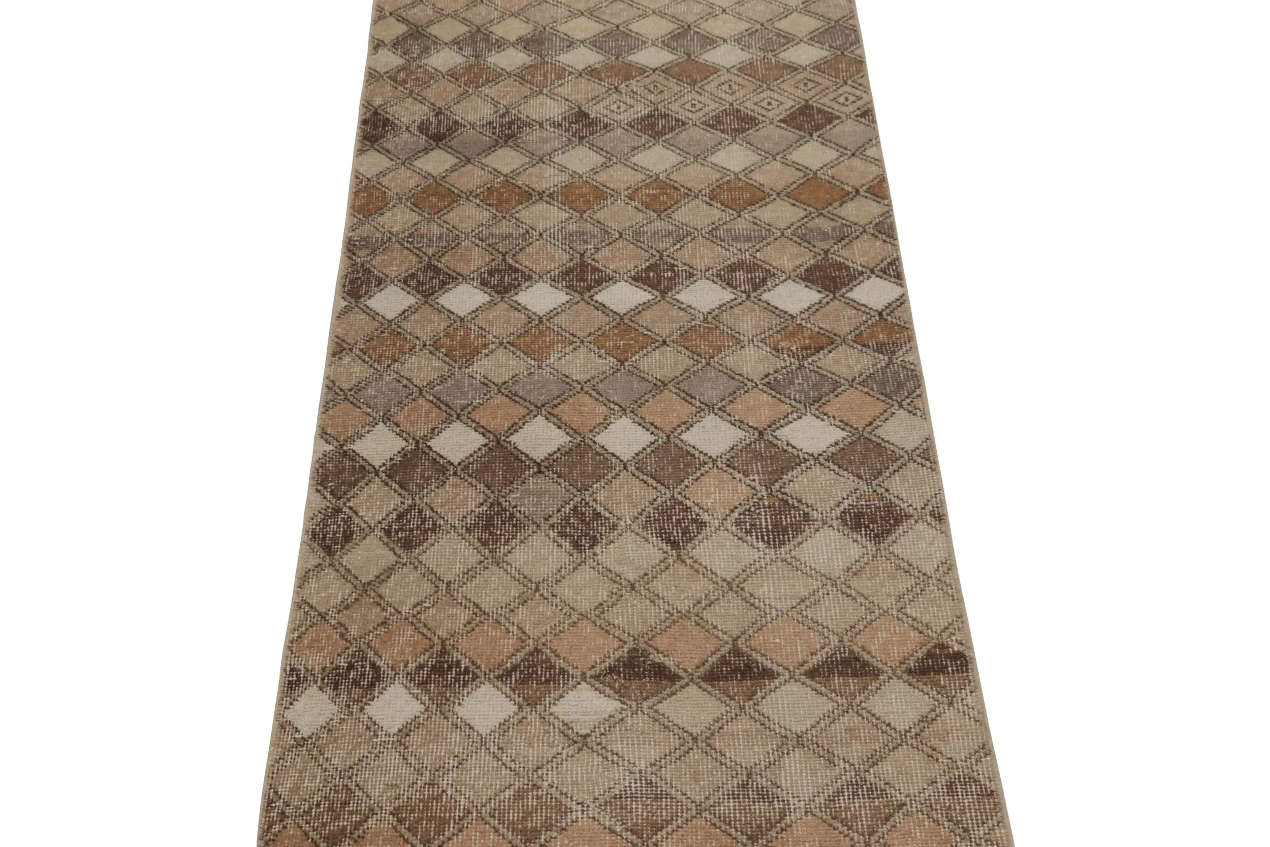 Vintage Turkish Distressed Geometric Rug