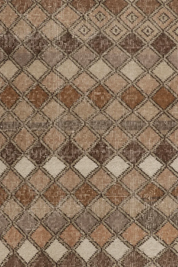 Vintage Turkish Distressed Geometric Rug