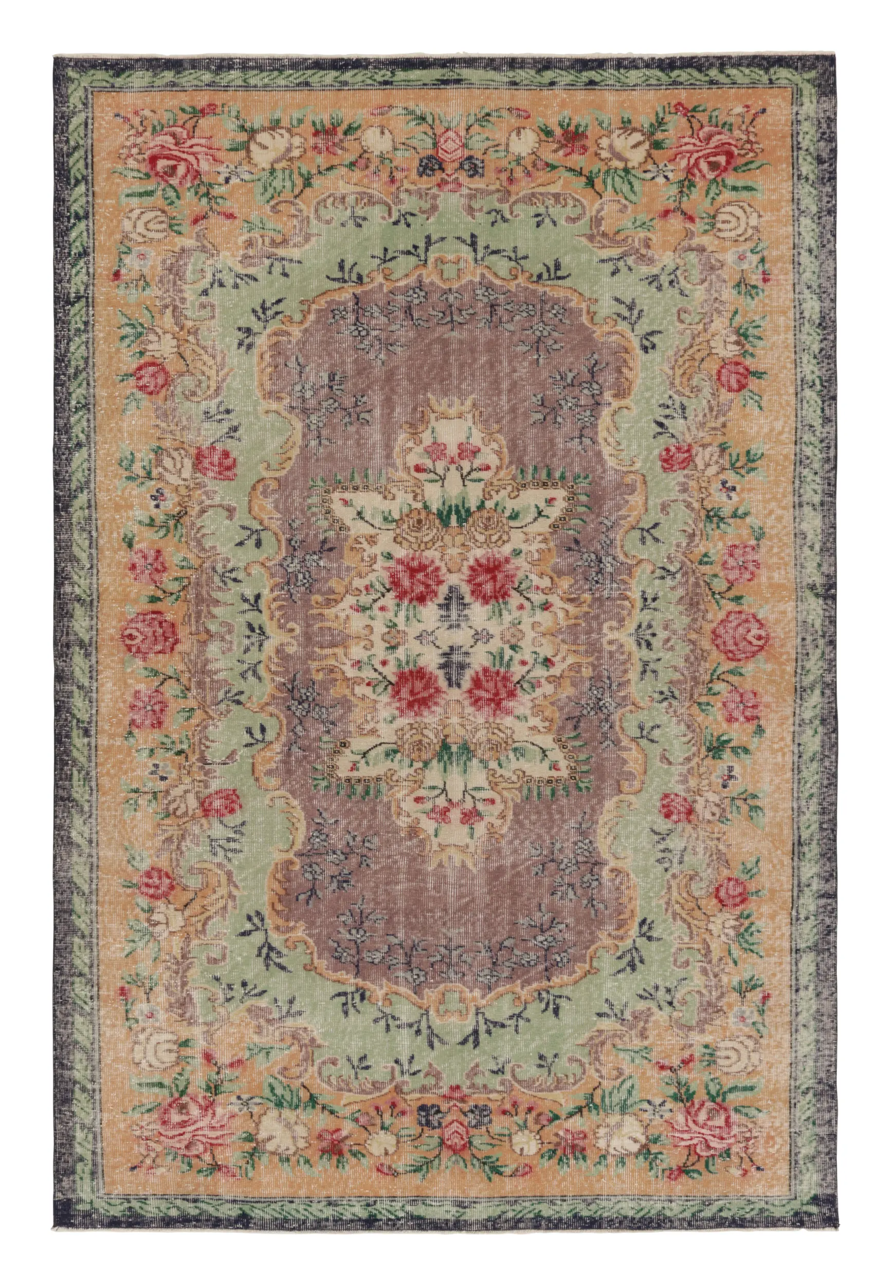 Vintage Turkish Distressed European-Style Rug