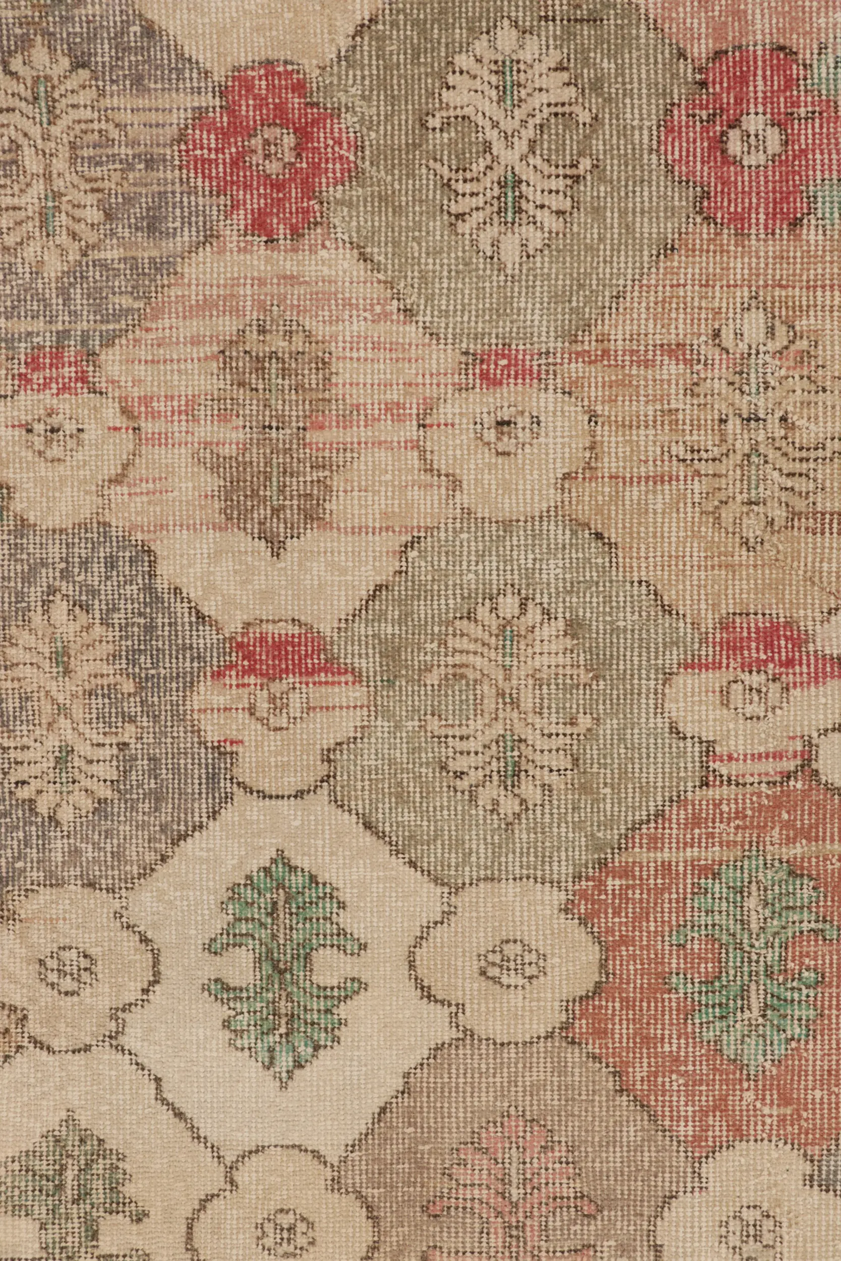 Vintage Turkish Distressed Floral Geometric Rug